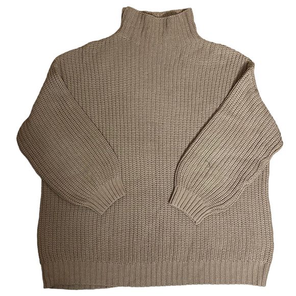 American Eagle Cable Knit Sweater Women's XS/S Tan Drop Sleeve Oversized Knit - Picture 3 of 9